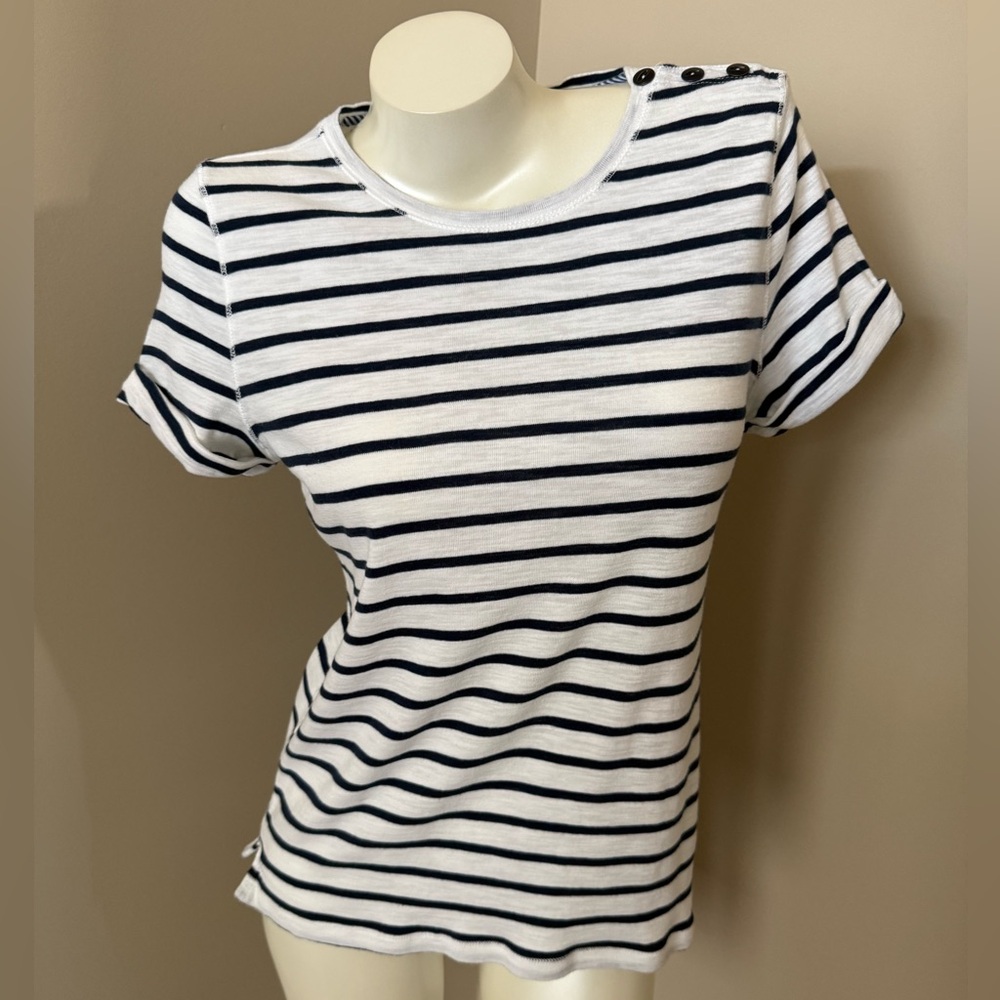 LRL Lauren Jeans Co Ralph Lauren Sz Petite Large Cotton Shoulder Buttons Stripes